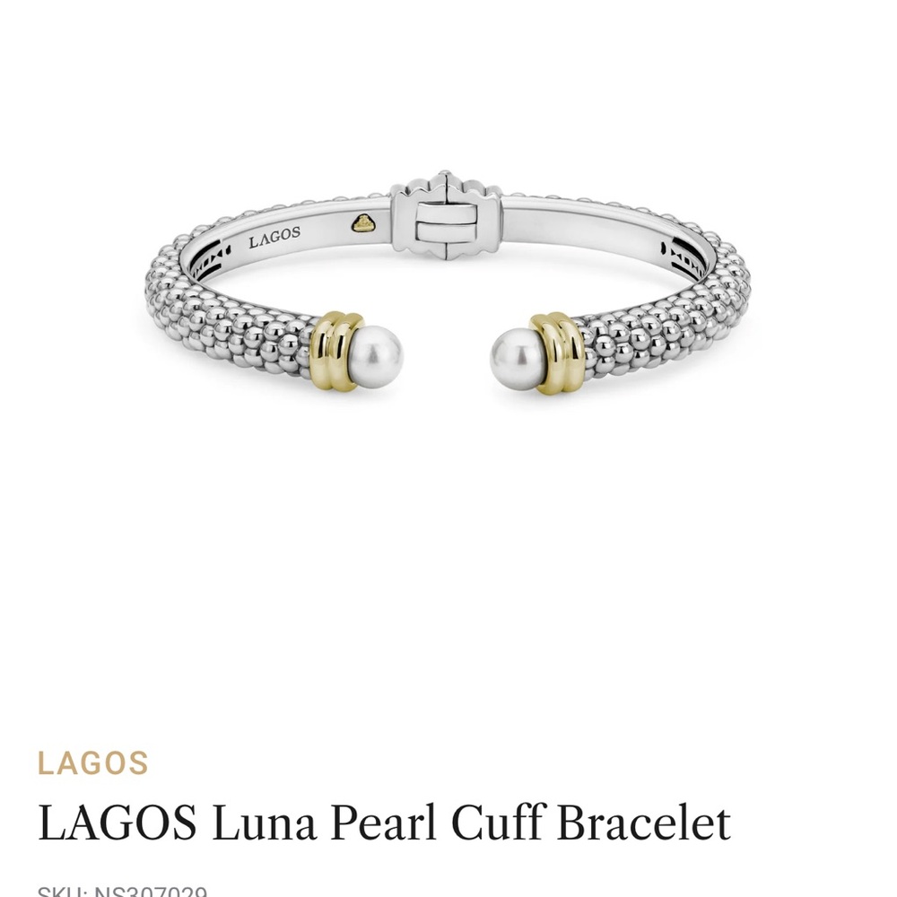 LAGOS Luna Pearl cuff bracelet 925/750 - Picture 1 of 7